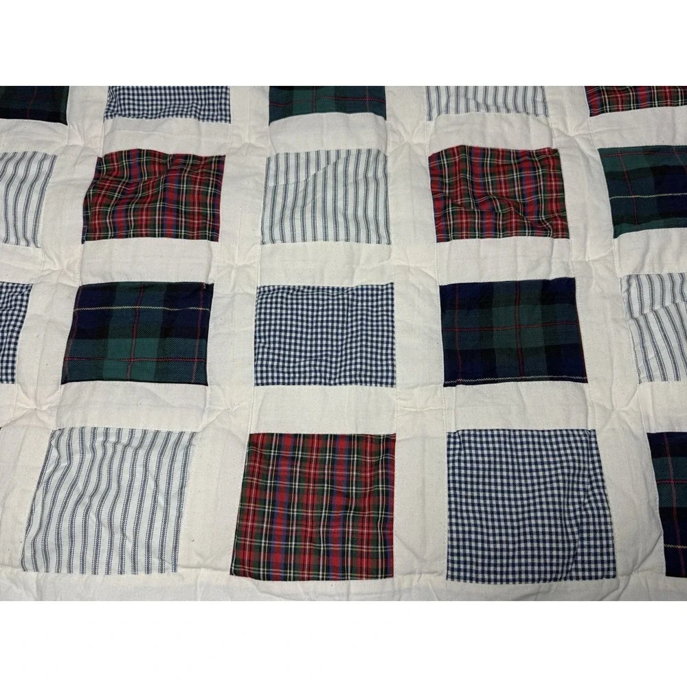 Nojo Plaid Patchwork Baby Blanket Crib Vtg‎ Bedding Nursery Chambray Ruffle